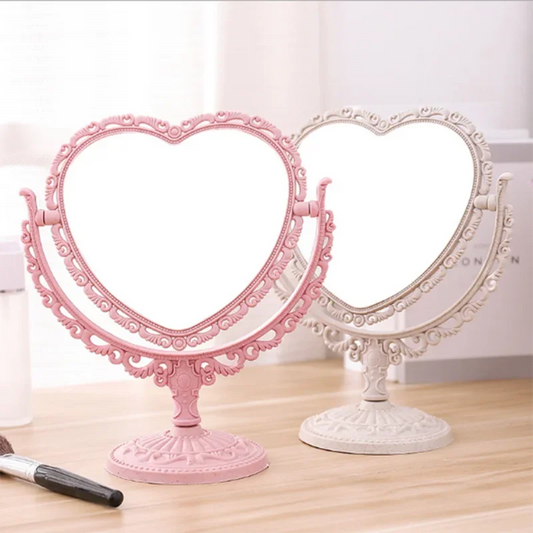 Heart Shape Desktop Makeup Mirror – Portable Double-Sided Handheld Cosmetic Compact for Women