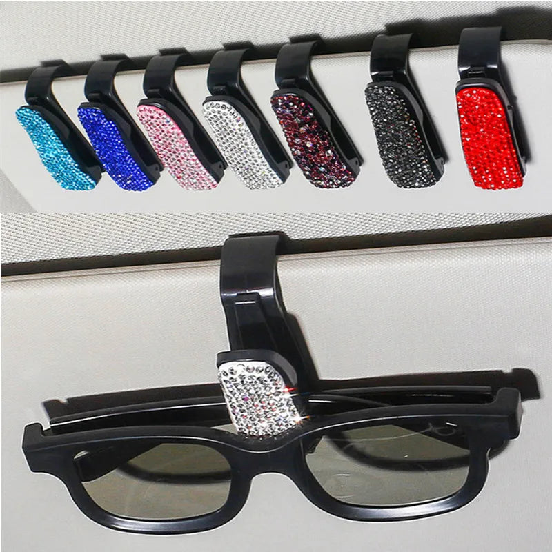 Sun Visor Sunglasses Clip Holder - Rhinestone Car Decoration Accessories, Portable Crystal Bracket Clip