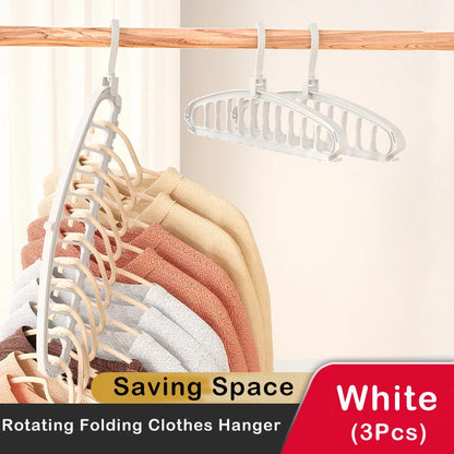 Foldable Clothes Hanger Closet Organizer - Multi-Port Rotating Drying Rack, 11-Hole Plastic Scarf and Clothing Storage Hangers