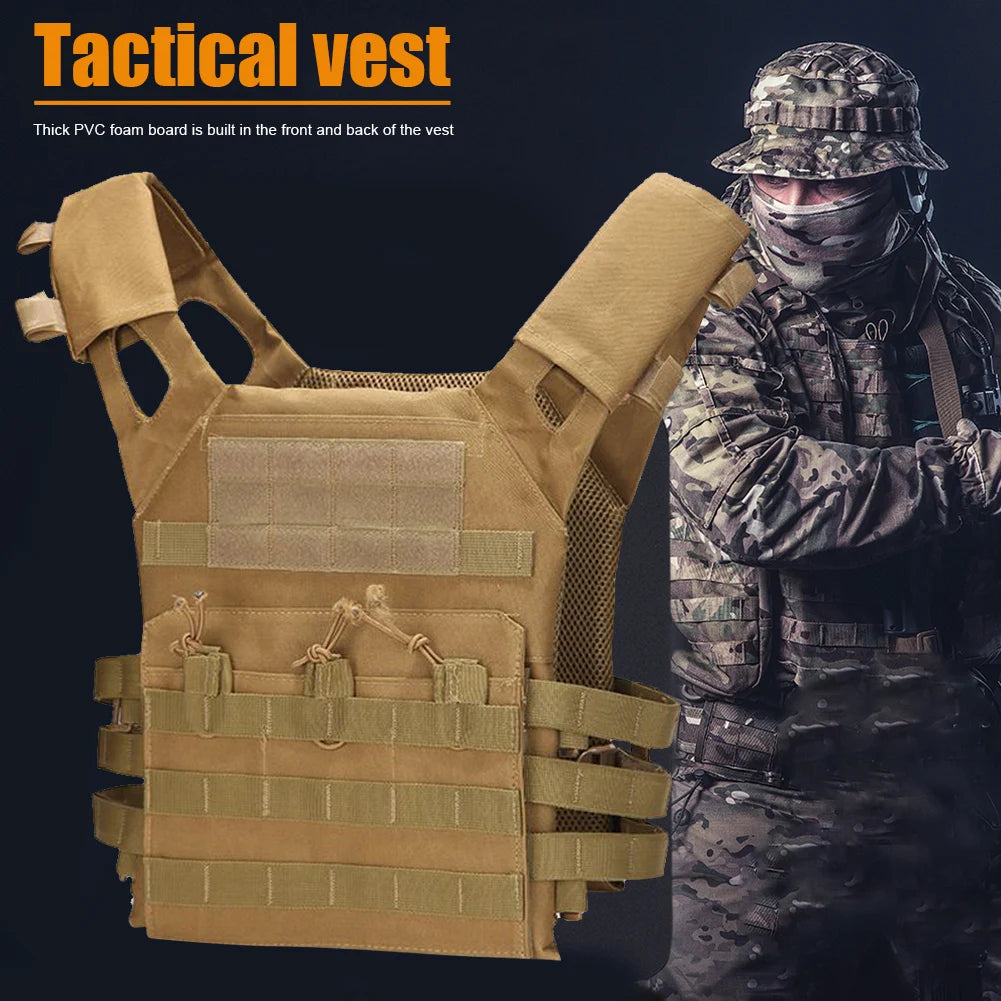 Tactical Vest Waterproof Body Armor - Lightweight JPC Molle Plate Carrier, Outdoor Hunting and Security Gear for CS Game and Jungle Use