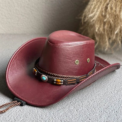 Faux Leather Western Cowboy Hat for Men and Women - Vintage Gentleman Panama Cowgirl Jazz Cap, Sombrero Hombre