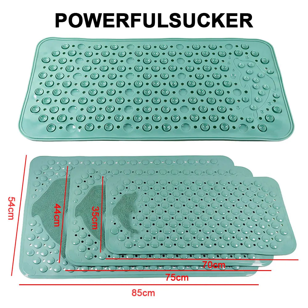 Silicone Anti-Skid Bathroom Mat with Drain Hole - Dolphin Massage Foot Mat, PVC Suction Cup Shower Floor Mat