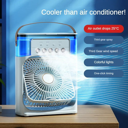 Portable Humidifier Fan Air Conditioner - Small Air Cooler with Hydrocooling, Adjustable for Office, 3-Speed Fan