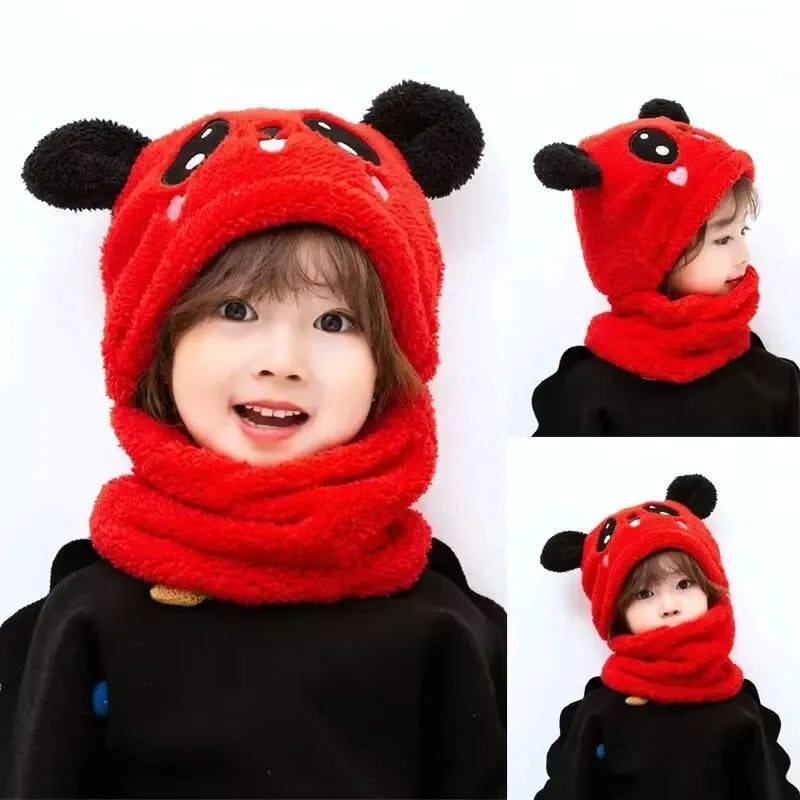 Warm Children's Rabbit Hat and Neck Gaiter Set - Fleece Autumn and Winter Accessories for Girls