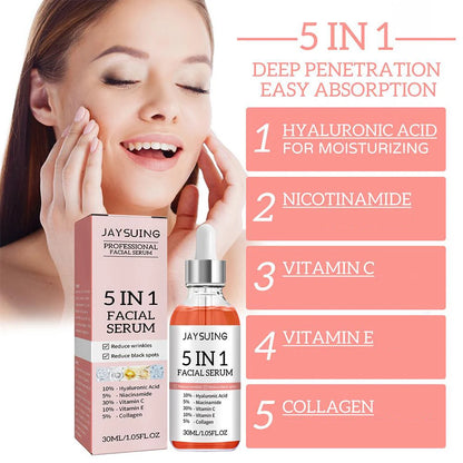 5-in-1 Firming Face Serum – Moisturizing and Brightening with Vitamin C and Hyaluronic Acid, Reduces Fine Lines and Shrinks Pores