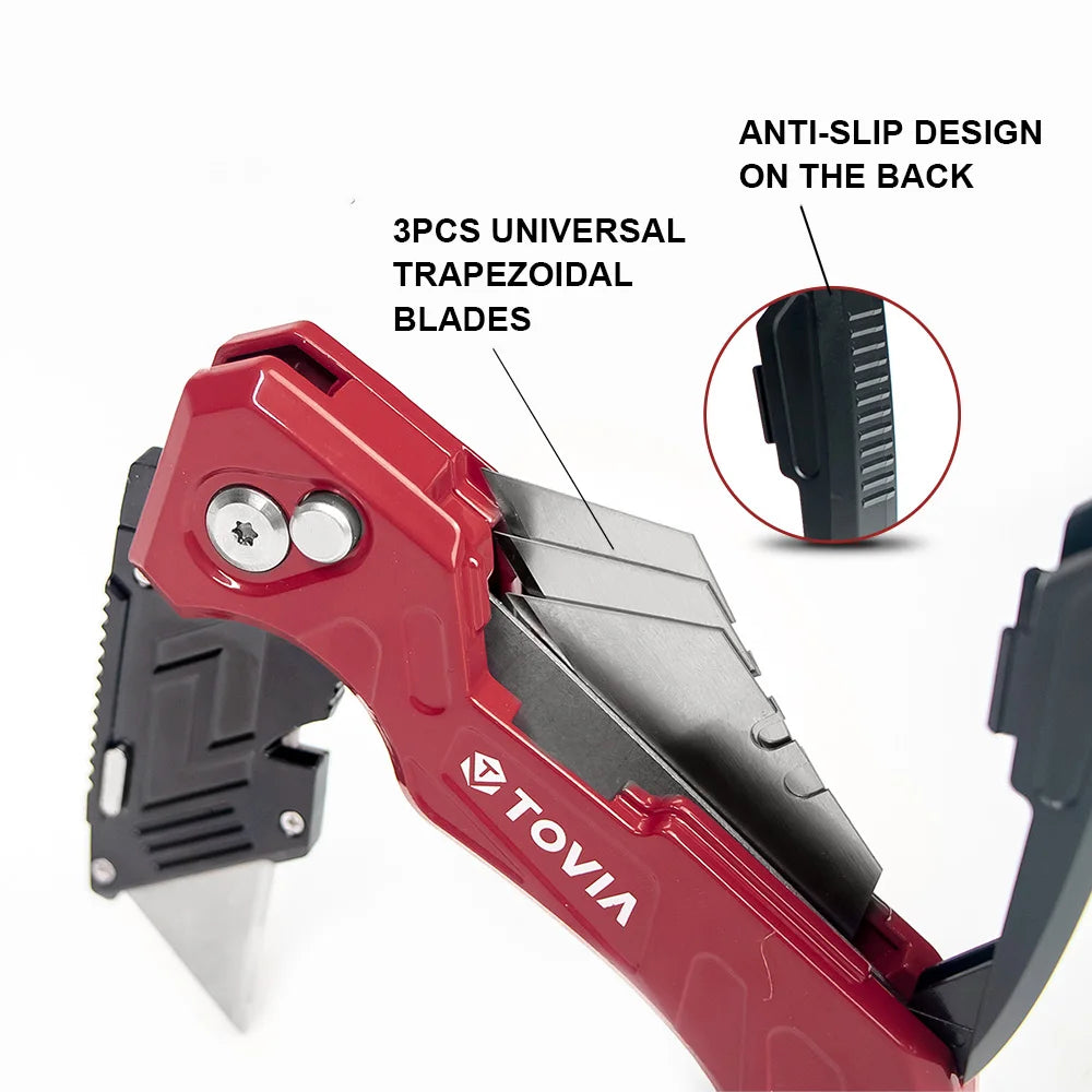 T TOVIA Folding Utility Knife - Replaceable Cutter for Cable, Cartons, and Cardboard Boxes, Outdoor Hand Tool with Handle Blades