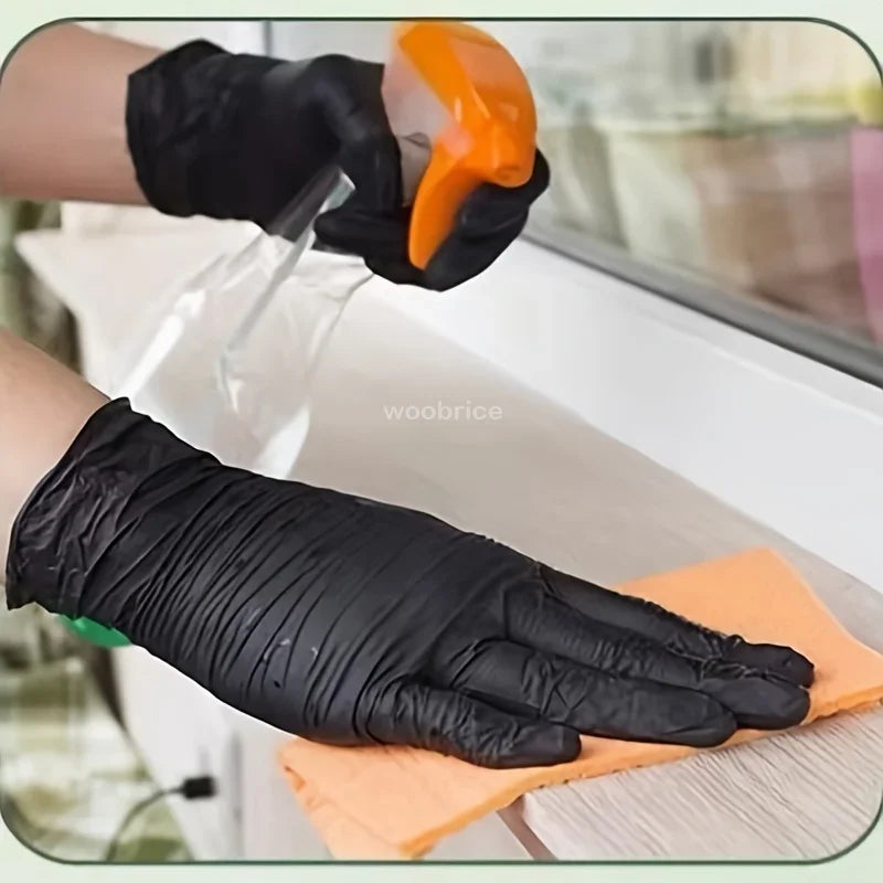 Disposable Black Nitrile Gloves - Pack of Kitchen, Cooking, Tattoo, Car Washing, and Household Cleaning Work Gloves