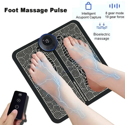 Foldable Electric EMS Foot Massager Pad with Remote Control - Muscle Stimulator and Foot Cushion for Men and Women