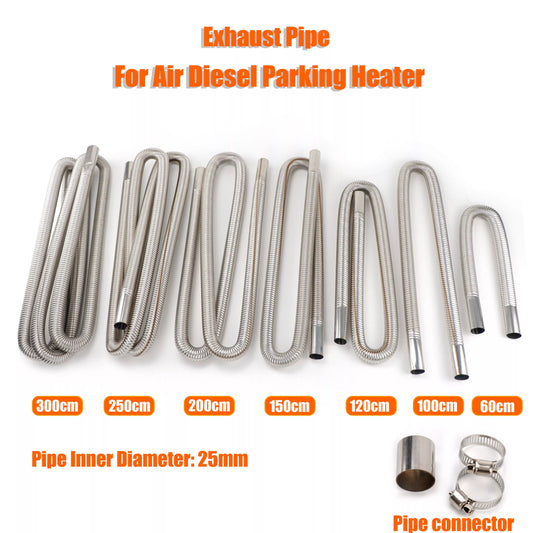 Stainless Steel Exhaust Pipe Tube - Air Diesel Parking Heater Vent Hose for Car, Truck, VAN ( Available Sizes: 60cm, 100cm, 120cm, 150cm, 200cm, 250cm, 300cm )