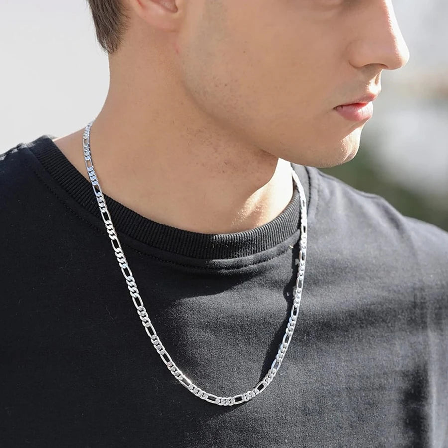 2.5MM Men's French Figaro Necklace - 18K Gold Plated 925 Silver Long Chain, Unisex Jewelry 16-30 Inch