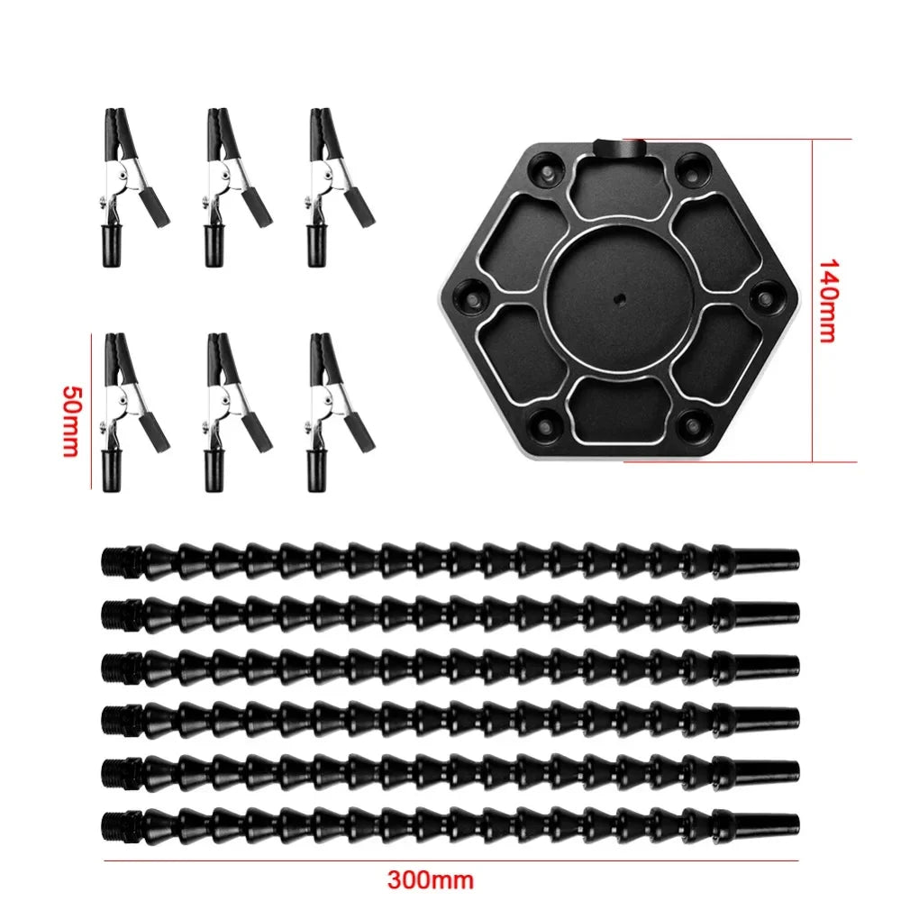 NEWACALOX Third Hand Soldering PCB Holder: Helping Hands Crafts Hobby Welding Station with USB DC Cooling Fans - 6pc Flexible Arms