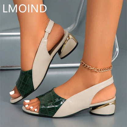 Women's Mid Heels Sandals - Fashion Chunky Open Toe Dress Shoes, New Casual Designer Pumps, Classic Brand Femme Zapatos