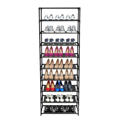 10 Tier Stackable Shoe Rack - Stainless Steel Frame, Holds 50 Pairs of Shoes for Organized Storage