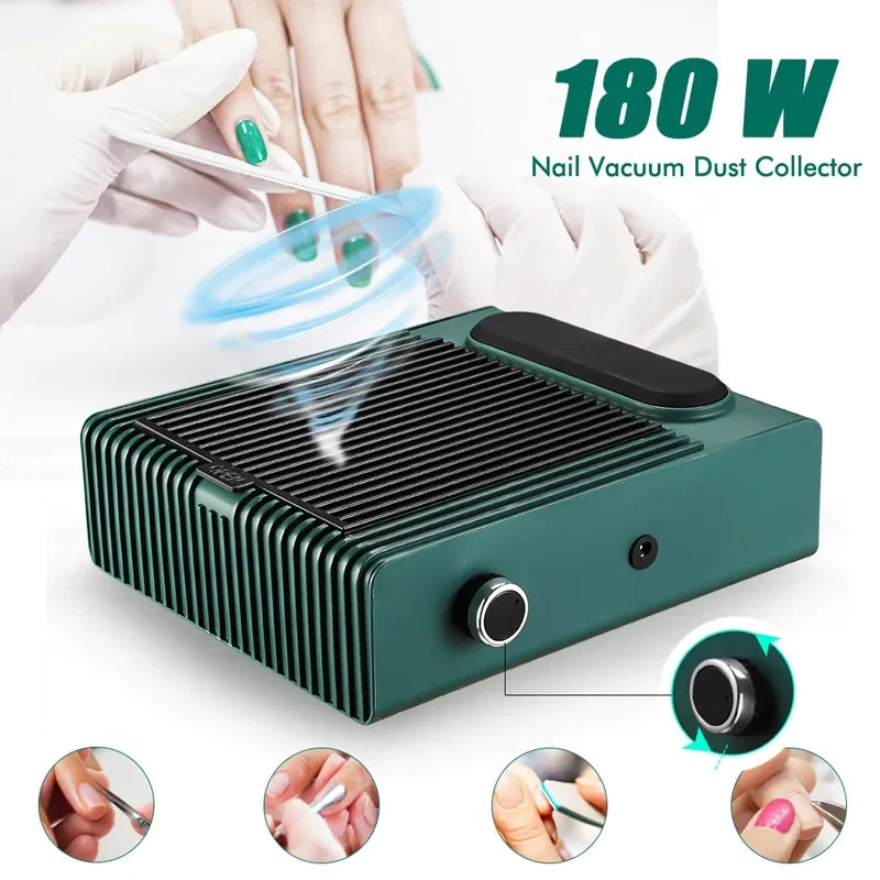 180W Nail Vacuum Cleaner: Strong Power Manicure Pedicure Tool with Removable Filter - Adjustable Nail Dust Collector