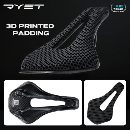 RYET Ultralight 3D Printed Bicycle Saddle: Carbon Fiber Hollow Comfort for MTB, Gravel, Road Bike - Breathable Cycling Seat Parts