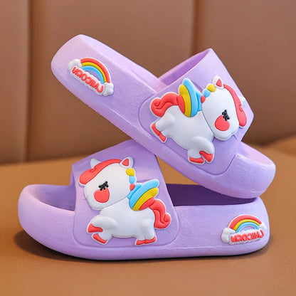 Cartoon Unicorn Flip Flops for Kids - Antislip Summer Slippers with Thick Sole, Ideal for Girls 2-8 Years