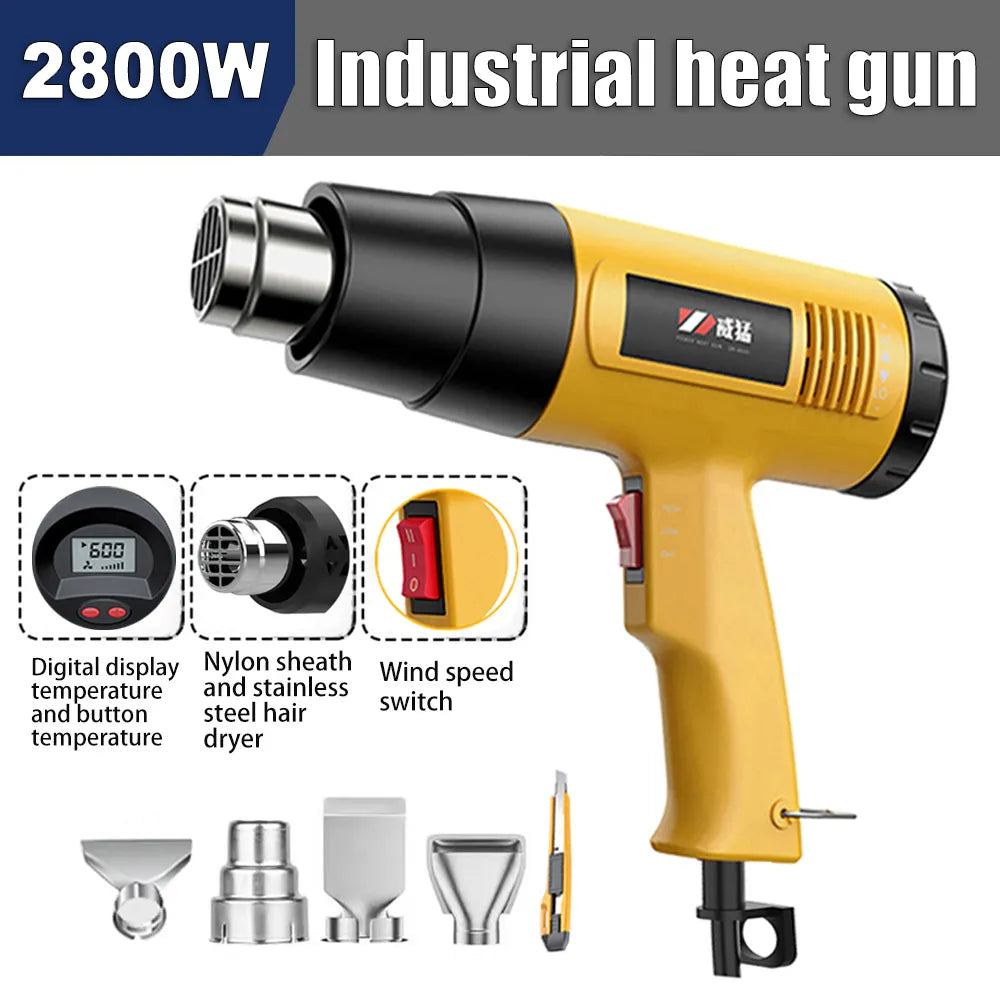 LCD Adjustable Temperatures Hot Air Gun | Mini Heat Gun Thermal Blower | Shrink Wrapping Tool with Four Nozzles | Construction Dryer 110V