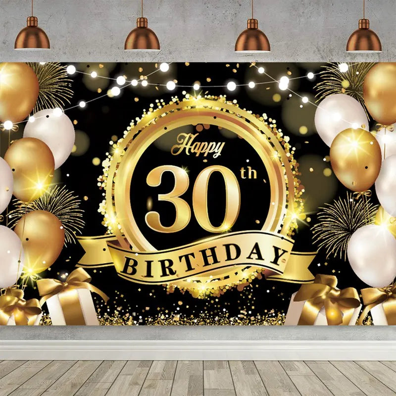 Happy Birthday Background Banner - Decorations for 18th, 21st, 30th, 40th, 50th, and 60th Birthday Parties - Hanging Flag Backdrop Decor