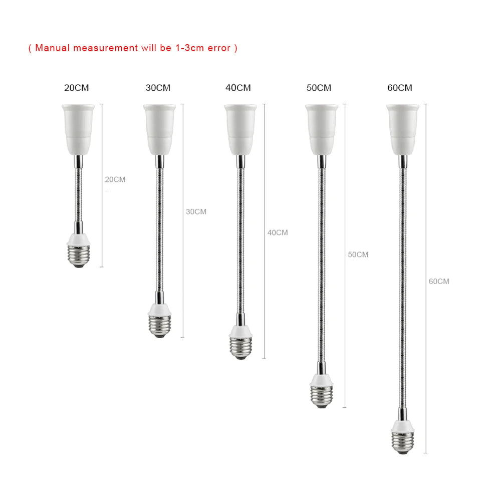 Flexible E27 to E27 LED Bulb Extension Lamp Holder Light Socket Converter - 20CM to 60CM Length - 110V-220V