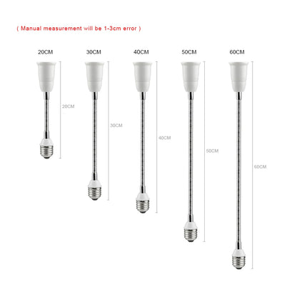 Flexible E27 to E27 LED Bulb Extension Lamp Holder Light Socket Converter - 20CM to 60CM Length - 110V-220V