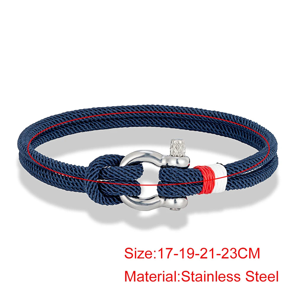 MKENDN Navy Blue Braided Rope Bracelet – Stainless Steel Mini Horseshoe Shackle with Screws, For Men, Women & Couples. Jewelry