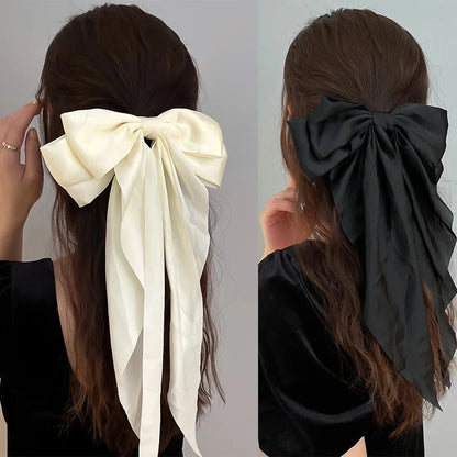 Elegant Bow Ribbon Hair Clip: Fashion Solid Satin Spring Clip - Simple Hairpin Headband for Women & Girls