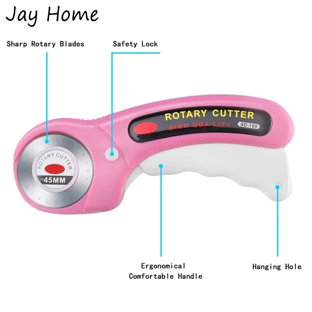 45mm Rotary Cutter with 5 Replacement Blades – Includes Sewing Clips and Fabric Marker Pen – Ideal for DIY Sewing, Fabric, Leather, Quilting