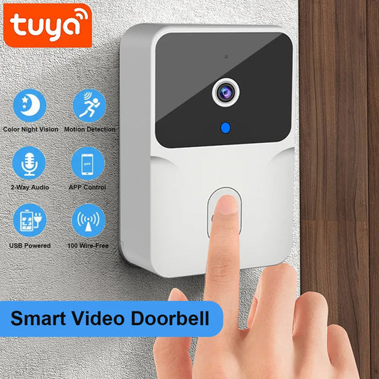 WiFi Video Doorbell with PIR Motion Detection - Tuya Wireless HD Camera IR Alarm Security Smart Home Door Bell, WiFi Intercom for Home