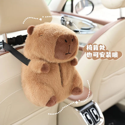 Capybara Plush Car Tissue Box: Backseat Hanging Tissue Bag Holder for Auto Interior Decoration | Cute Car Accessories