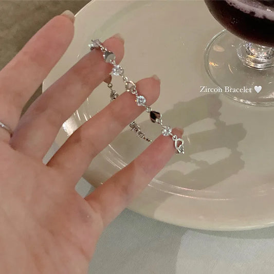 Sparkling Y2K Zircon Ins Bracelet: Korean Fashion Delicate Chain with Hollow Heart - Perfect Party Jewelry Gift for Women & Girls