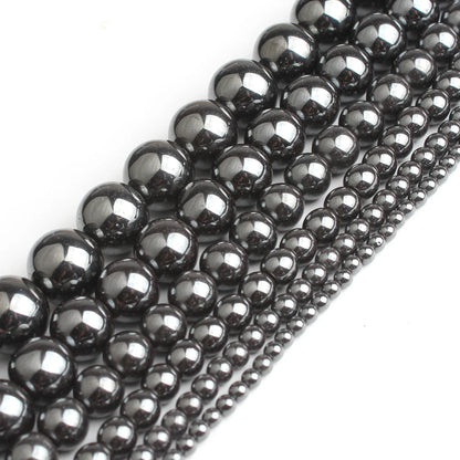 AAA Black Hematite Stone Beads - Round Loose Beads for DIY Jewelry and Bracelet Making, Multiple Sizes (2mm-12mm) on 15'' Strand