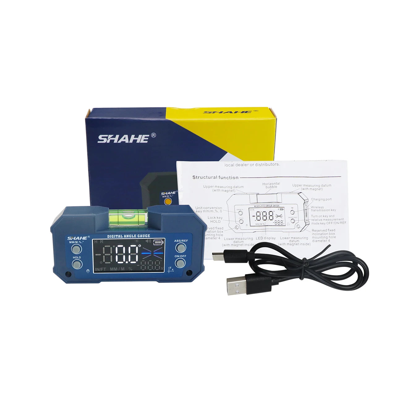 SHAHE MINI Magnetic Level Gauge: Rechargeable Dual Axis Digital Angle Finder with Level Bubble - Inclinometer Protractor