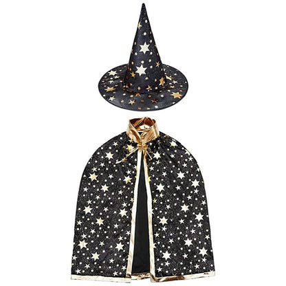 2pcs Kids Halloween Witch Hats and Cape Set - Perfect for Masquerade, Cosplay, and Halloween Party Costumes