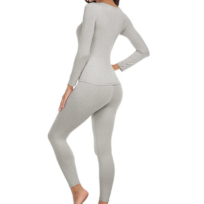 Women's Long John Thermal Underwear Set - 2 Piece Seamless Warm Pajamas with Top and Leggings for Autumn Winter