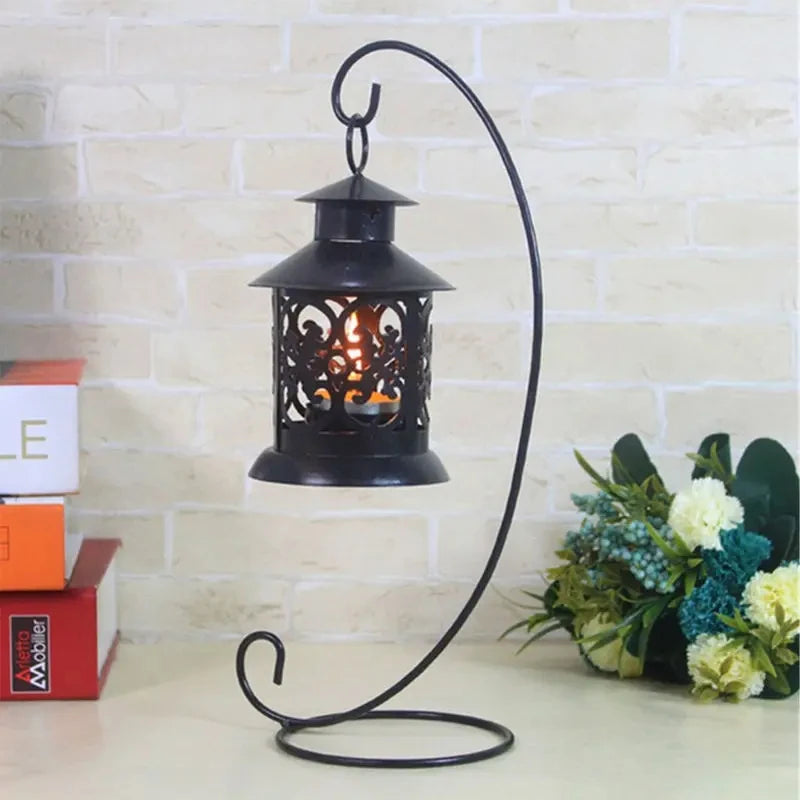 23CM Iron Holder Hanging Candlestick | Glass Ball Basket Light Lantern Stand | Small Objects Decoration for Household