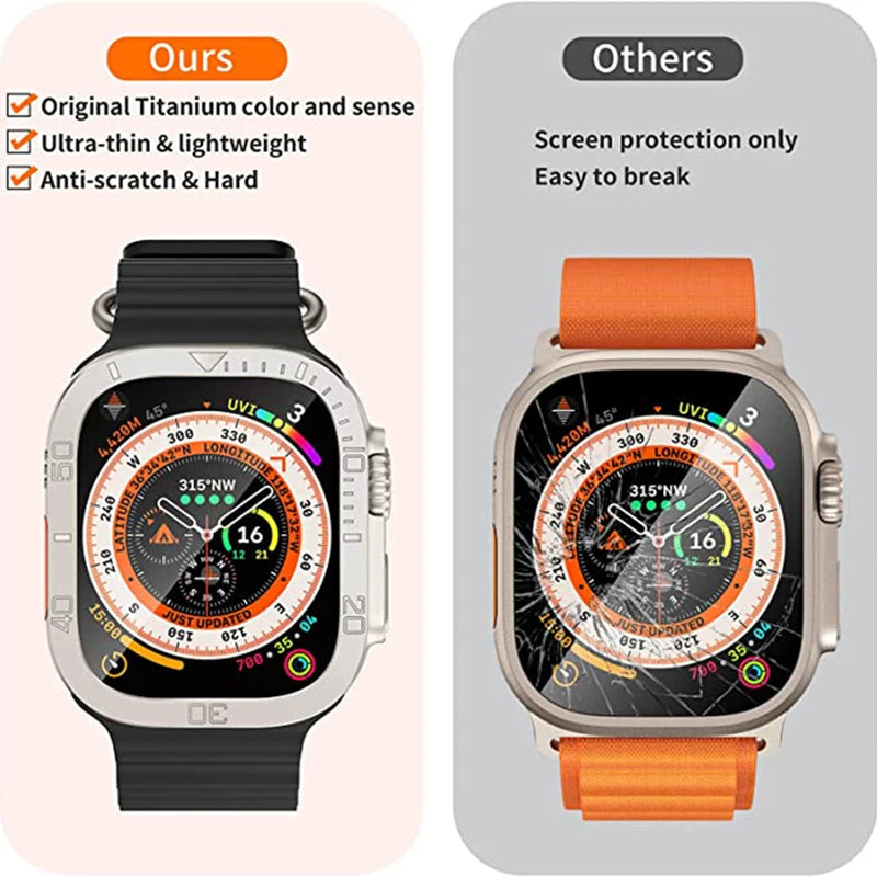 Screen Protector for Apple Watch Ultra 49mm - Metal Case Frame + Tempered Glass for iWatch Ultra 2 49mm Bezel Ring