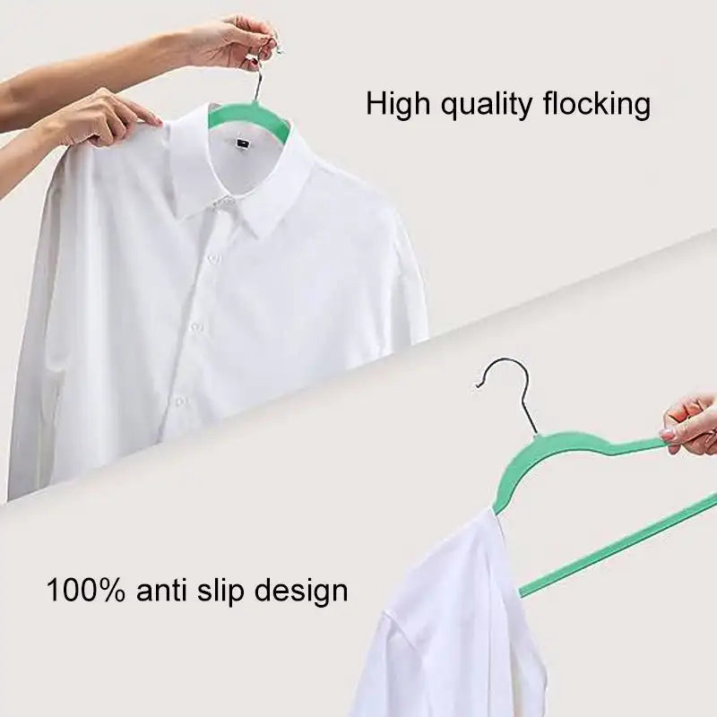 10pcs Colorful Velvet Non-Slip Hangers - 45CM Seamless Flocking Magic Hanger for Dry & Wet Wardrobe Storage