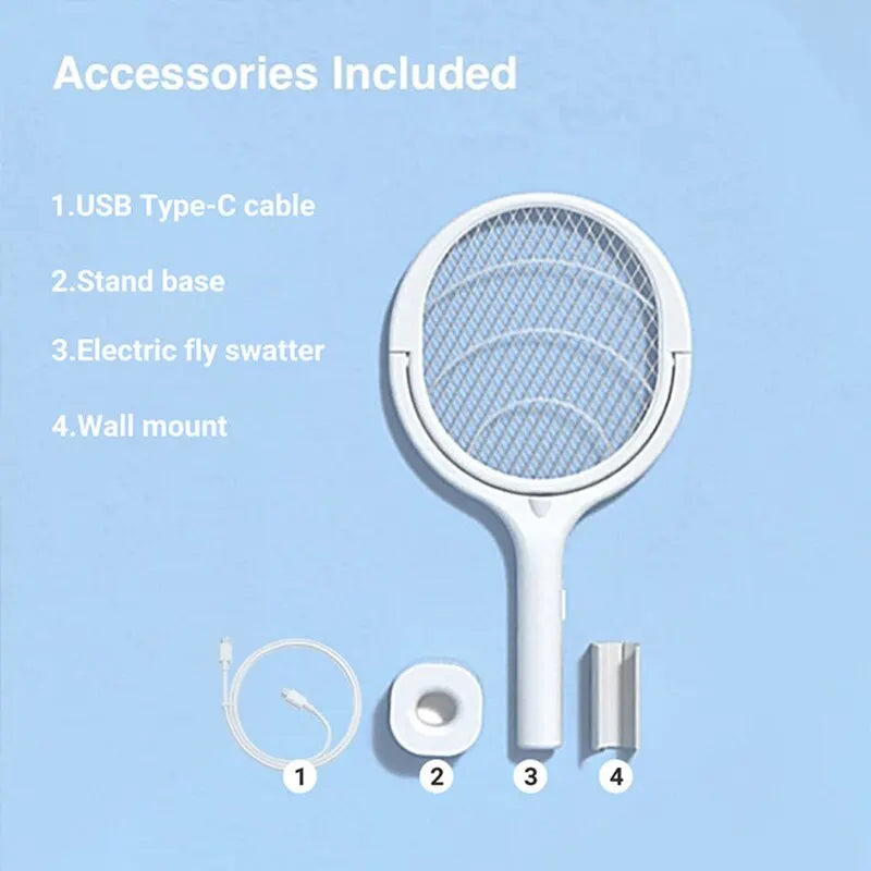 5-in-1 Fast Charging Electric Mosquito Swatter – Battery Powered Bug Zapper, Safety Insulated Lamp, Adjustable ABS Racket