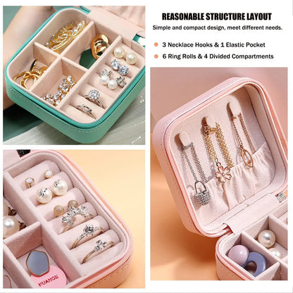 Mini Jewelry Storage Box - Portable Travel Earrings Necklace Organizer for Women, PU Leather Display Case