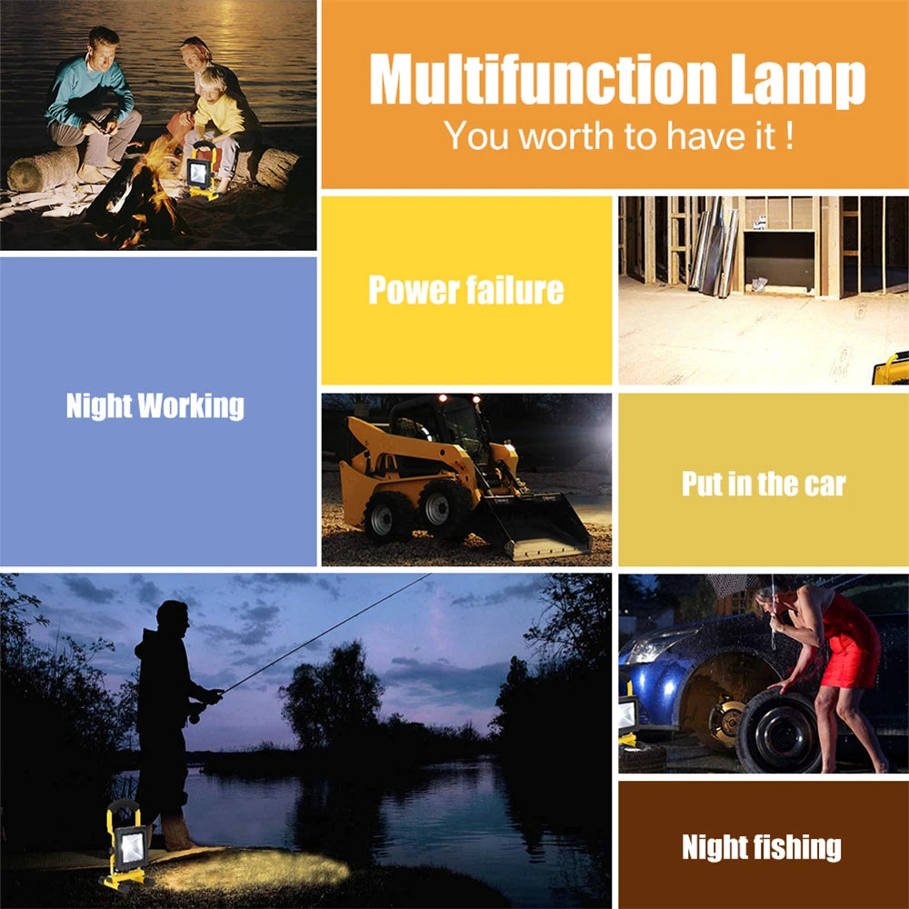 Portable Rechargeable Floodlight: 30W LED Waterproof Spotlight for Outdoor Work, Camping - Battery Powered Searchlight