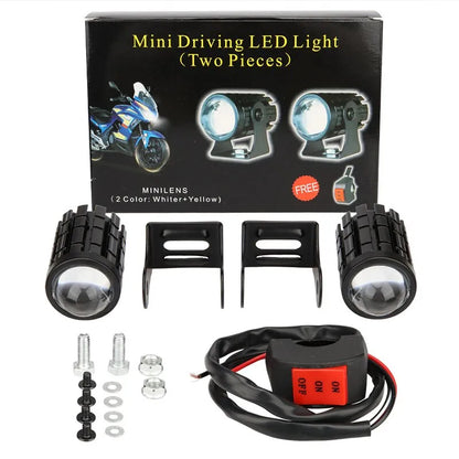 Motorcycle Mini Dual Color Driving Light for Headlight - Auxiliary Spotlight Lamp for ATV, Scooter, Moto - Fog Light Accessories 12V