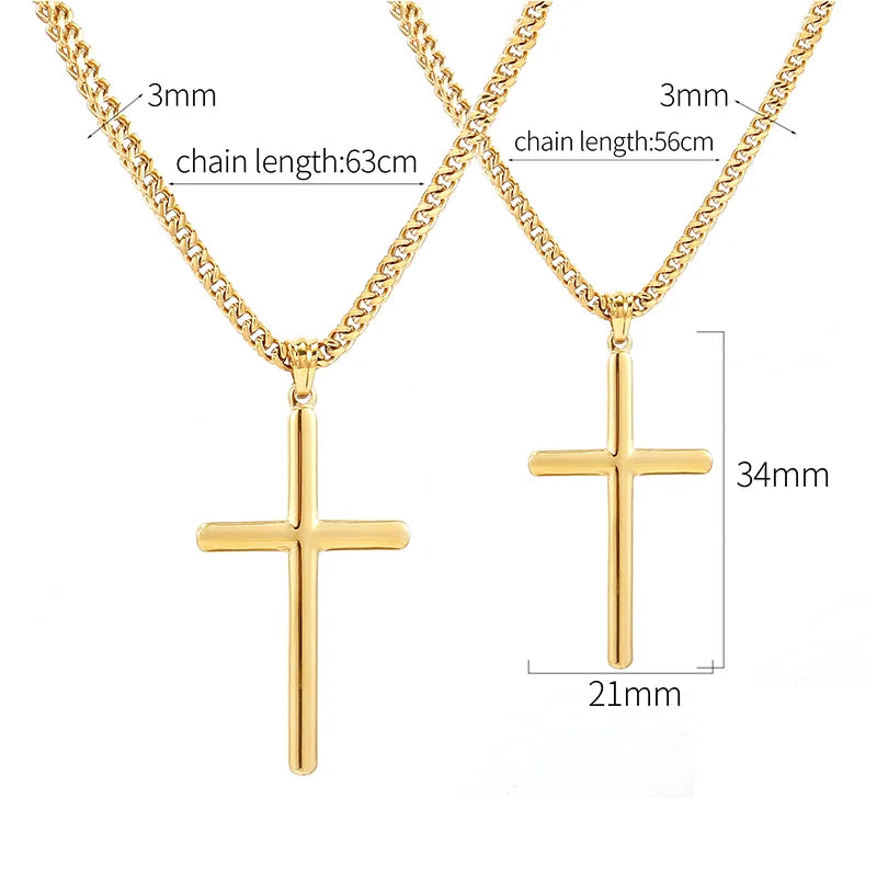 Punk Cross Pendant Link Chain Necklace – 316L Stainless Steel, Gold/Silver Hip Hop Fashion Jewelry – Waterproof for Men and Women, Ideal Gift