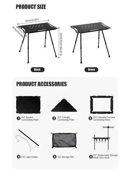 WESTTUNE Camping IGT Tactical Table - Lightweight Folding Aluminum Alloy Outdoor Table with Accessories, Adjustable & Multifunctional