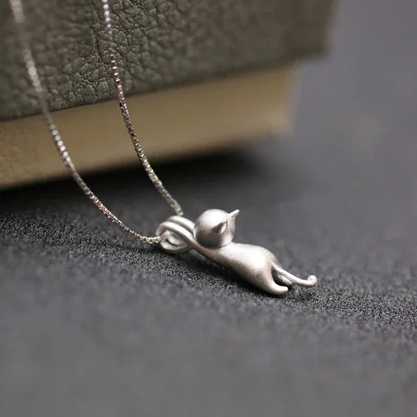 925 Sterling Silver Cute Cat Necklace and Pendant - Fashion Jewelry Gift for Women