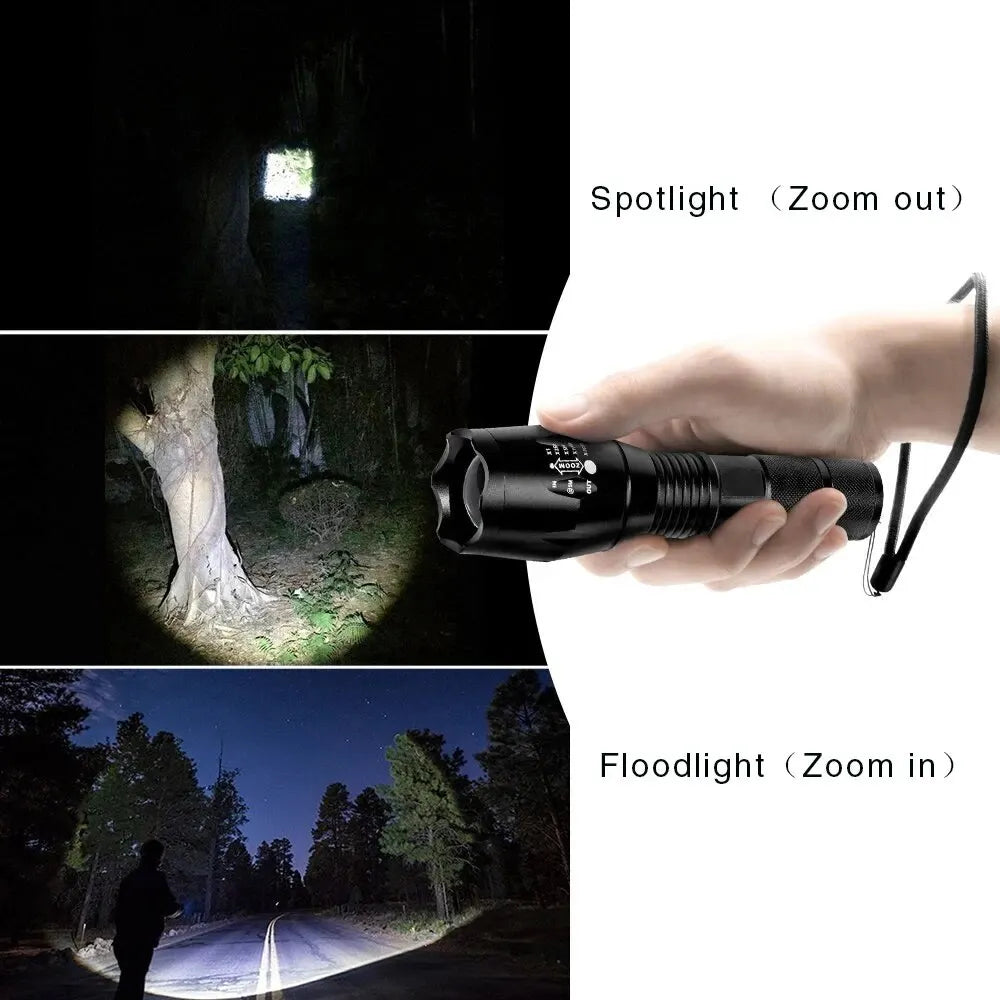 High Power LED Flashlight: Camping Torch with 5 Lighting Modes - Waterproof Aluminum Alloy, Zoomable Light, Uses 3 AAA Batteries