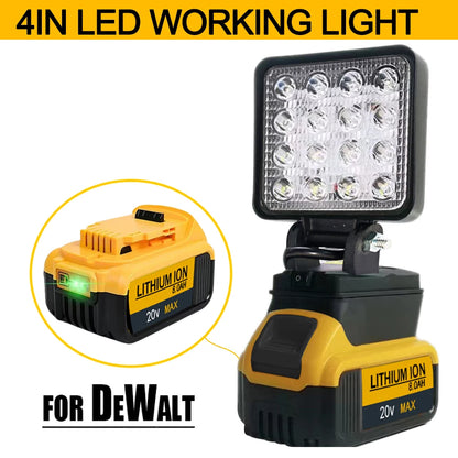 Portable LED Light for Dewalt 18V Battery: Cordless Spotlights for Outdoor Work, Fishing - Handheld Emergency Tool