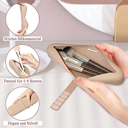 Silicone Travel Makeup Brush Holder: Portable Waterproof Cosmetic Brushes Bag - Makeup Sponge Case, Essential Makeup Tools for Women and Girls