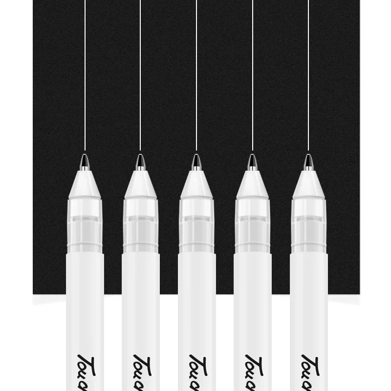 Creative Precision: 5 PCS White Manga Marker Pens Set - 0.8 mm Permanent Ink, Waterproof Art Brush Pens for Scrapbooking and School Supplies