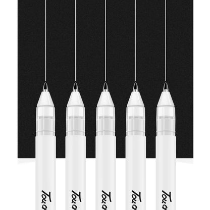 Creative Precision: 5 PCS White Manga Marker Pens Set - 0.8 mm Permanent Ink, Waterproof Art Brush Pens for Scrapbooking and School Supplies