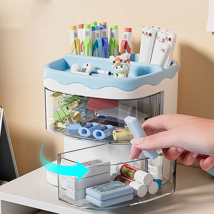 Clear Cartoon Stationery Holder for Desk - Organize Pens, Pencils, Makeup Brushes, and More with Style!